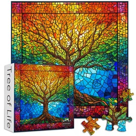 PICKFORU Stained Glass Puzzles for Adults 1000 Pieces and up, Mosaic Tree of Life Puzzle Unique Rainbow Puzzles, Colorful Difficult Jigsaw Puzzles for Adults