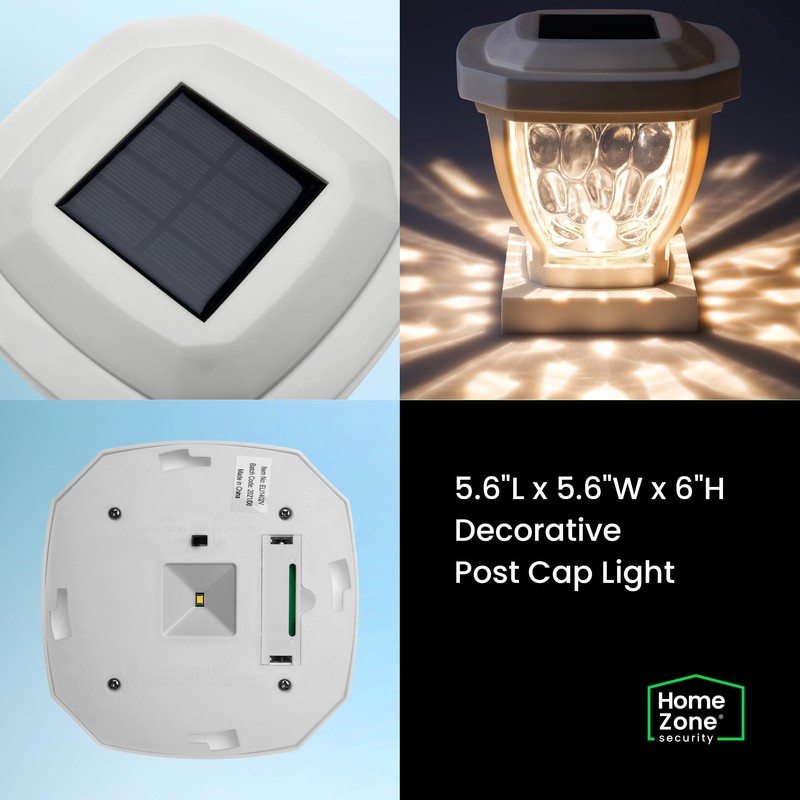 HOME ZONE Security Solar Post Cap Lights - Decorative Glass