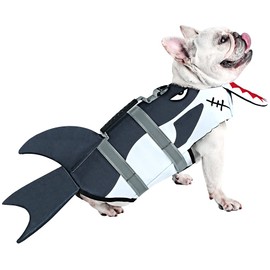 Dog Life Jacket Ripstop Pet Safety Floatation Vest Adjustable Dog Life Preserver Reflective Durable Rescue Handle Pet Lifesaver for Small Medium Large Dogs Swimming Beach Boating（Shark, S）