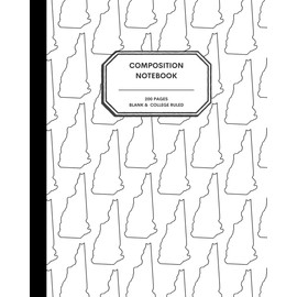 8x10" Composition Notebook - 200 Alternating Blank and College Ruled Pages - New Hampshire State Outline Notebook Journal with Clean White Background for Kids, Preteens, Teens and Adults