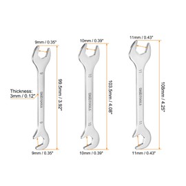 sourcing map Super-Thin Open End Wrench Set 9/10/11mm Metric Double Open-End Wrench 30Cr13 Stainless Steel Spanner with 15°and 75° Angled for Auto Repairs Home Projects