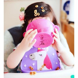 Nuby On The Go Silicone 3D Bib with Scoop to Catch Mess, Roll to Go, 6 M+, Unicorn