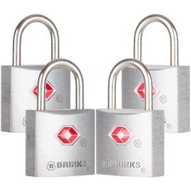 BRINKS TSA Approved Padlock, 22mm Aluminum, TSA Locks for Luggage, Chrome-Plated with Hardened Steel Shackle, 4-Pack