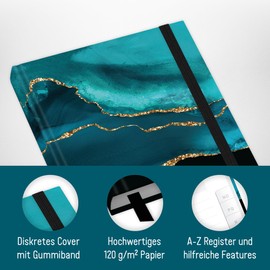 Häfft paper&you® Passwortbuch A6+ mit Register A-Z "Shiny Teal" für 320 Zugangsdaten, Passwort-Manager klein, Passwort Buch deutsch - nachhaltig & klimafreundlich
