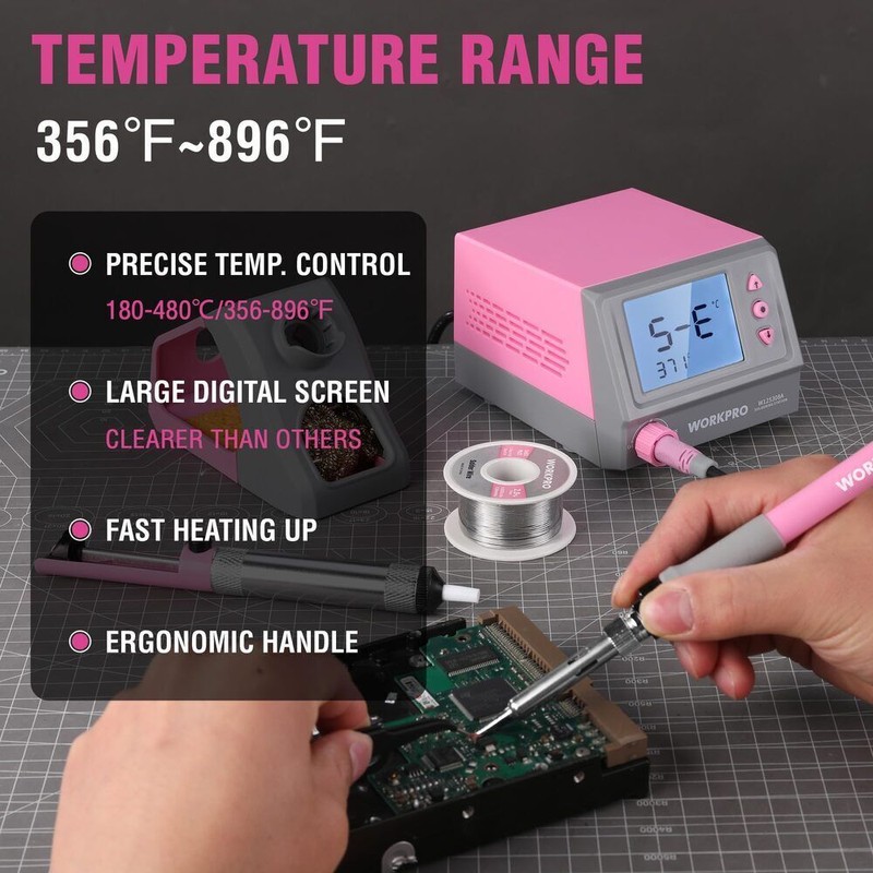 WORKPRO 60W Soldering Station Soldering Iron Kit Digital Display w/5PC