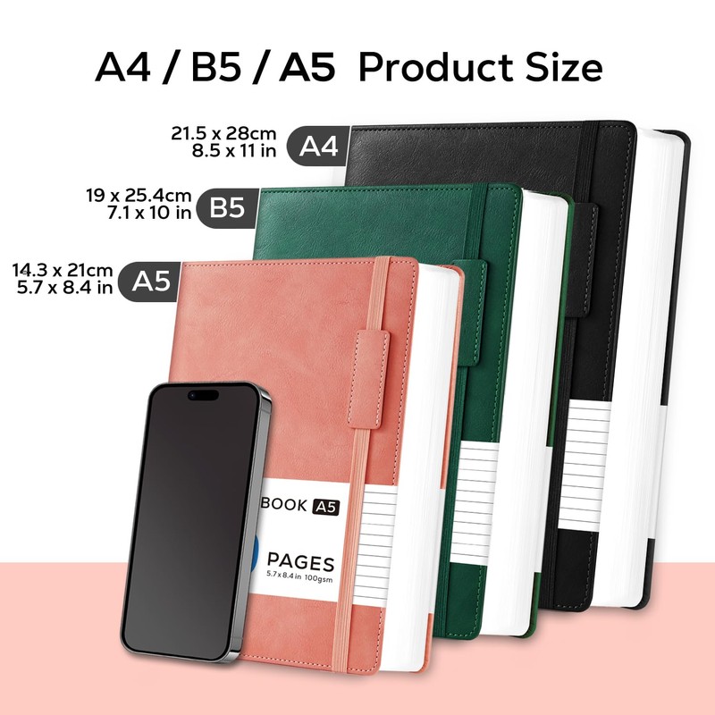 Journal Notebook A5 Hardback, Leather Notebook Notepad with 320 Pages