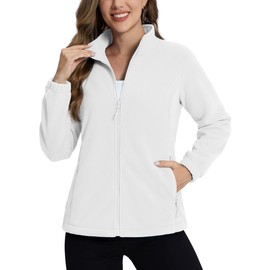TACVASEN Women's Full Zip Fleece Jacket Fall Casual Long Sleeve Sweater Coats Soft Sweatshirts With Pockets White 2XL