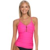 RELLECIGA Women's Neon Rose V Neck Shirred Tankini Top Swimsuits