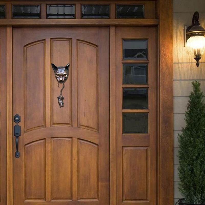 HUSHUI Door Knocker, Cat Door Knocker Sculpture Cat Catch Mouse
