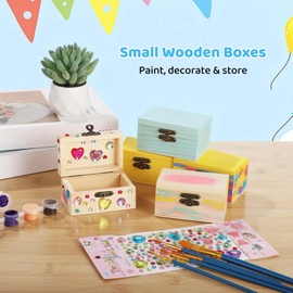 OMISTAR 27 Pcs Small Wooden Boxes Set with 10 Paint Brushes and Stickers, Small Wooden Boxes 3.5 x 2.2 x 2 in, DIY Craft, Storage, Art, Painting, Party Favors, Gifts