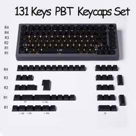 PBT Doubleshot Keycaps Backlit Black Key caps Set 131 Keys Cherry Profile Custom Side Printed Shine Through Keycap for Mechanical Gaming Keyboards(Only Keycaps)
