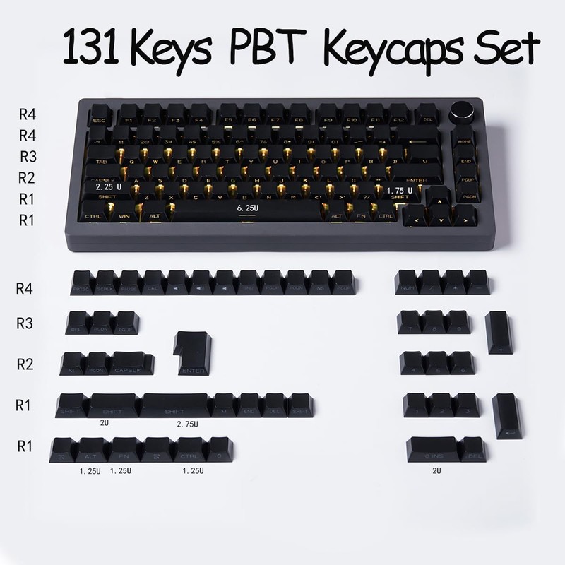 PBT Doubleshot Keycaps Backlit Black Key caps Set 131 Keys