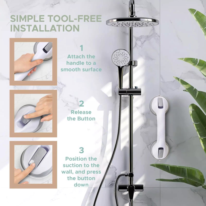 ZALIK Heavy Duty Gray Shower Handle Suction Grab Bar for