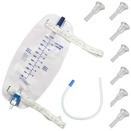 Male Complete Kit Urinary Incontinence One-Week, 7-Condom Catheters External Self-Seal 31mm (Intermediate), + Premium Leg Bag （1000ml）with 18" Tubing, Straps & Fast and Easy Draining