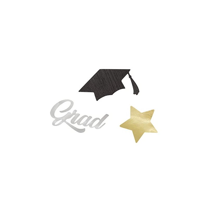 Unique 24879 Large Foil Confetti-Stars & Caps Graduation Party, Multicolour