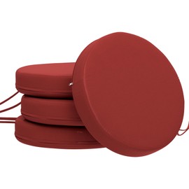 Outsunny Outdoor Bistro Chair Cushions Set of 4 with Machine Washable Cover, 15" x 15" x 3" Thick Round Seat Cushions for Patio Furniture with Ties, Chair Pads for Dining Chairs, Wine Red