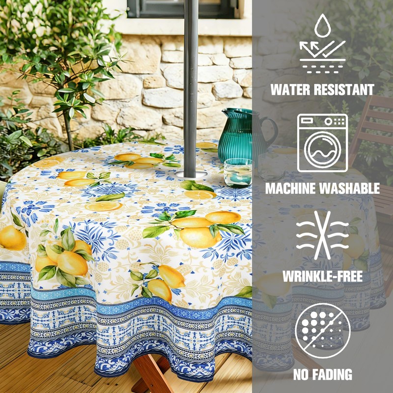owbgsdh Outdoor Tablecloth with Umbrella Hole and Zipper, Lemon Waterproof