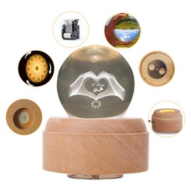 SINGEEK Heart Hand Statue Crystal Ball Music Box with Projection and Rotating Wood Base, Love Finger Sculpture Snow Globe for Family, Friends, Best Gift for Birthday Thanksgiving (Always with Me)