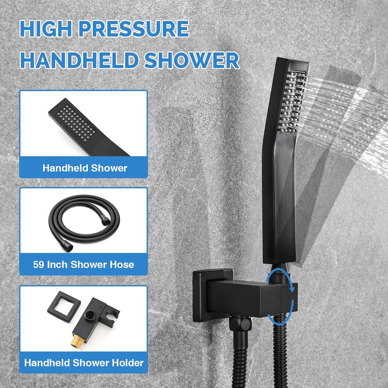 Black shower faucet set, Rain shower Head with Handheld Spray,