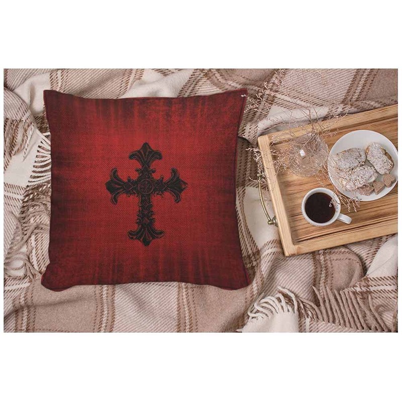 WONDERTIFY Cross Black Cushion Cover Medieval Gothic Decorative Throw Pillow