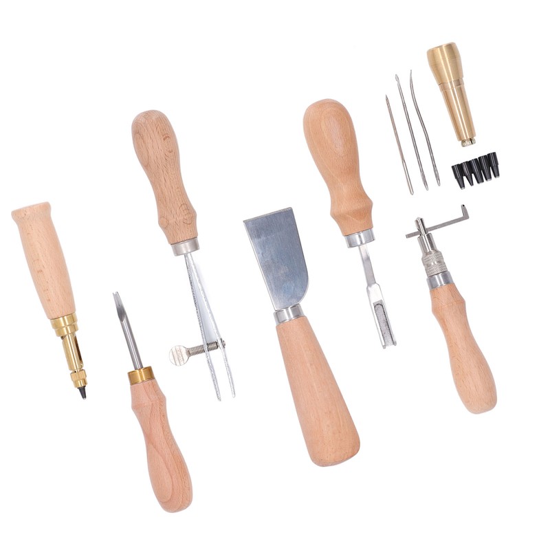 Leather Working Tools Set Log Color Curved Handle DIY Hand