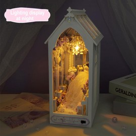 Montidey DIY Book Nook Kit, DIY Dollhouse Booknook Bookshelf Insert Decor Alley,3D Wooden Puzzle with Music Box Book Nook Wood Bookend Model Building