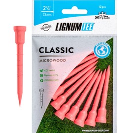 LIGNUM Tee - Classic Golf Tees - Sports Golf Tees - Anti Spin Head, Bio-Based Micro Wood, 50x Durable (Pack of 1, Flying Pink - 2.75" (72mm) - 12 pcs/Bag)