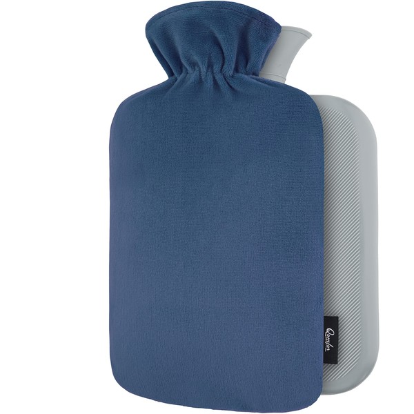 Hot Water Bottle with Cover - Soft Premium Fleece Cover - 1.8L Large Hot Water Bottle Kids Bed Bottle for Adults - Dark Blue