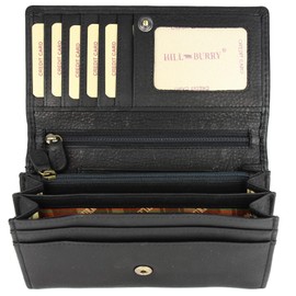 Hill Burry High-Quality Vintage Leather Women's Wallet Long Purse made of Soft Leather 17.5 x 10 x 3 cm (W x H x D), black