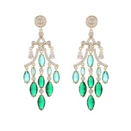 18K Gold Crystal Long Tassel Chandelier Earrings for Women, Cubic Zircon Green Crystal Drop Dangle Earrings, Vintage Style Drop Dangle Statement Earrings (Green)