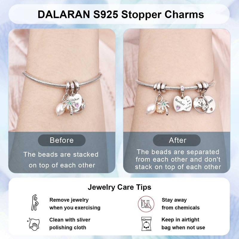 DALARAN 925 Sterling Silver Spacer Bead Charm Stopper for Women,