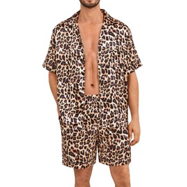 SWOMOG Satin Silk Pajamas Sets for Men short sleeve 2 Piece Button Down Sleepwear mens loungewear sets with pockets