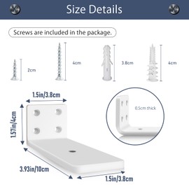 MLOQI 6 Pack Floating Shelf Bracket Heavy Duty, Hidden Shelf Brackets 5mm Thick L Brackets for Shelves up to 50 KG (White 10cm)