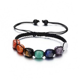 Ticome 7 Chakra Bracelet,Natural Stone Bead Healing Crystal Woven Adjustable Yoga Spiritual Energy Chakra Stone Bead Bracelet Jewelry, Men's and Women's Anxiety Rainbow Jewelry