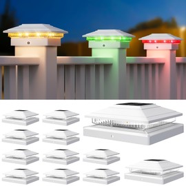 APONUO Solar Post Cap Lights Color Changing 12 Pack - RGB 8 Solid & Gradient Colors, IP65 Waterproof, for 4x4 5x5 6x6 Wood Vinyl Fences, Deck, Patio, Yard (White)