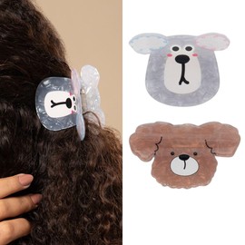 Radhu & Kabby Animal Theme Hair Clutchers | Cute Dog & Bear Claw Clips for Girls & Women | Durable Hair Accessory | Small Size Hair Clips for Thin & Thick Hair | Set of 2