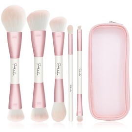 START MAKERS Brochas de Maquillaje, Set de Brochas Rosadas de Doble Punta para Difuminar y Contornear, 5Pcs para Base Líquida, Crema, Corrector, Polvo