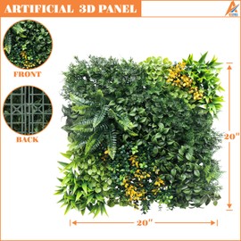 AwnPro 9PCS Artificial 3D Panel Wall Screen, 20" x 20" Grass Wall Panel, Artificial Hedge Fence Privacy Screen, Faux Ivy Vine Leaf Decorations for Outdoor Garden Decoration (Style 08)