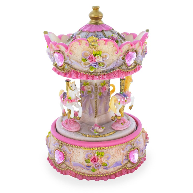 BestPysanky Floral Three Horses Carousel Spinning Musical Figurine