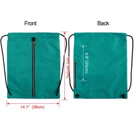 BeeGreen Teal Drawstring Backpack with 3 Zipper Pocket and 2 Inside Pouch，19.2 "x 15" Large Sports Gym Drawstring bag Draw String Bags Pack