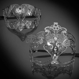Couples Silver Masquerade Masks