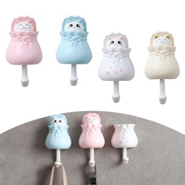 Norhogo 4 Stück Kreativer Selbstklebender süßer Katzen-Schlüsselhaken, Cartoon Schlüsselhaken Zum Aufhängen An der Wand, Klebehaken, Tiere Haken Aufbewahrungs und Wanddekoration für Heimdekoration