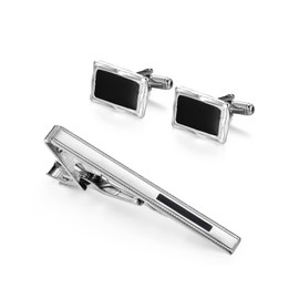 Wynameleri Cufflink Tie Clips Set Men's Accessories Gift, Men's Cufflinks For Men Wedding-Cardigan Clips For Men- Silver Brooch- Cufflink Box Black Polishing Cloth 3pcs Christmas Cufflinks For Men