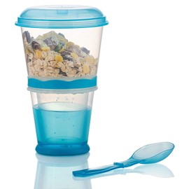 OVOY Cereal On the Go Cups Breakfast Drink Cups Portable Yogurt and Cereal To-Go Container Cup (Blue)