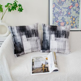 DILOXNSU Set of 2 Cushion Covers, 40 x 40 cm, Black Grey White Cushion Covers, Decorative Cushion, Velvet Sofa Cushion, Modern Abstract Cushion Cover, Decorative Cushion, Aesthetic Couch Cushion for