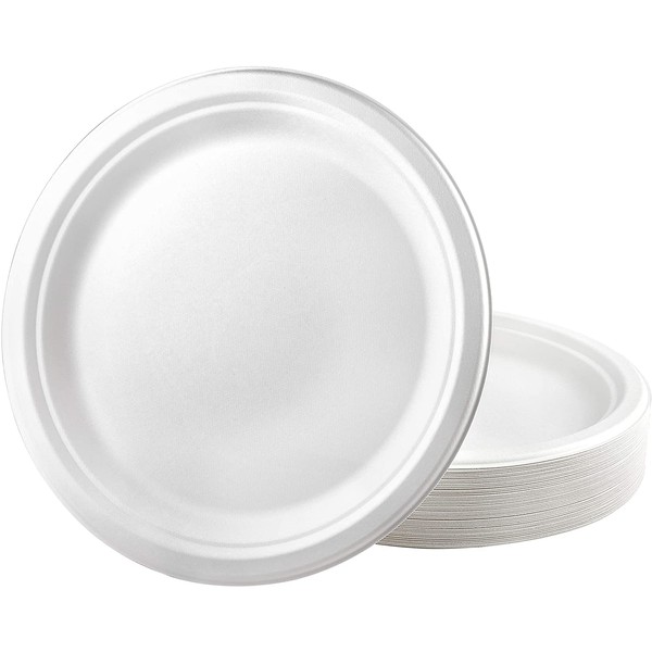 Eco-Friendly 100% Compostable Sugarcane / Bagasse Heavy Duty Plates,10 Inch, 100 Count