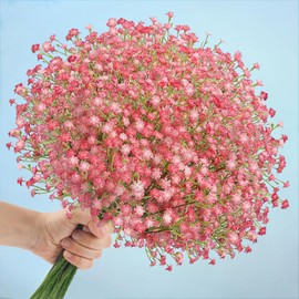 N&T NIETING Babys Breath Artificial Flowers Bulk, 15Pcs Fake Gypsophila Bouquet Flowers Real Touch Faux Babies Breath Arrangement for Wedding Floral Party Home Centerpieces Vase Decoration, Pink