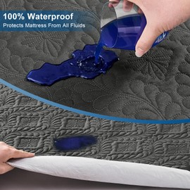 Sufdari Queen Quilted Fitted Waterproof Mattress Cover, Breathable & Noiseless Mattress Pad, Ultra Soft Bed Cover Fits Up to 8-18" Deep Pocket Dark Grey