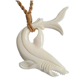 Hawaiian Jewelry Mano Shark Hand Carved Bone Necklace by Hawaiian Heirloom Jewelry