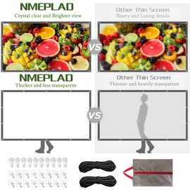 Projector Screen Portable Movie Screen for Outdoor Indoor,4K 16:9 HD Foldable Wrinkle-Free Screen,1.1 GAIN,160°Viewing,Support Front Rear Projection with 16 Sticky Hooks & 8 Nail Hooks (150 INCH)